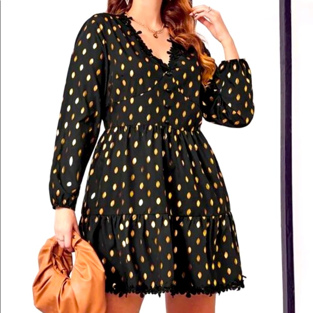 Black and Gold Dot Plus Dress